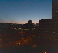View of the evening panorama of Bratislava from Mlynské nivy street.