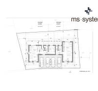 Architectural plan of a family house in Mlynica with a garage and a garden.
