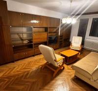 A living room in a two-room apartment with furniture and flooring featuring a wood design.