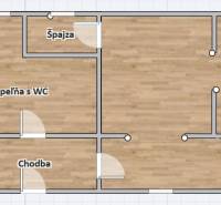 Floor plan of a family house with a wooden decor floor, rooms, and terrace.