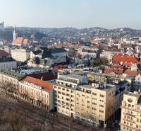 Aerial view of Bratislava - Old Town with Bratislava Castle and Vajanského Embankment.