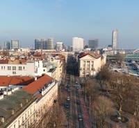 Vajanského Embankment in the Old Town of Bratislava with a view of the river and buildings.