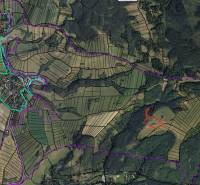 Aerial view of agricultural and forest lands in Turčianske Jaseno with marked boundaries.