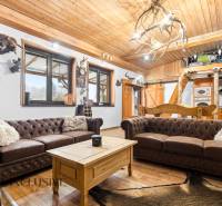 Living room in a family house with sofas, animal decorations, and a wooden-patterned floor.