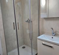 Shower cabin with a mirrored cabinet and a sink in the office.