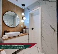 A bathroom with a sink, wooden decor, and a mirror in a 3-room apartment.