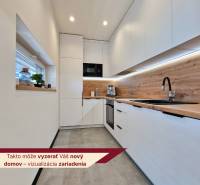 White kitchen in a 3-room apartment with wooden decor and modern appliances.