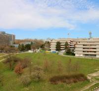 A view of apartment buildings and greenery in Bratislava - Karlova Ves, on Staré Grunty street.