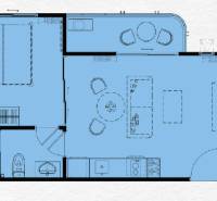 Floor plan of a 2-room apartment with a bathroom and a dining room.