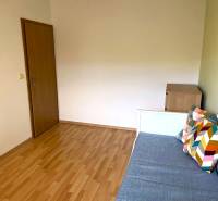 A room in a 3-bedroom apartment with a bed and decorative pillows, wooden decor flooring.