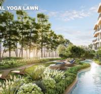 Apartment construction in Phuket with swimming pools and green areas for relaxation.