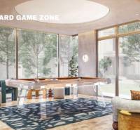 Playroom with a play area within the apartment construction, floor with a wooden decor.