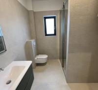 A bathroom in a holiday apartment with a white sink and a shower.