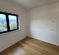 A room with a window, white walls, and a wooden decor floor in a holiday apartment.
