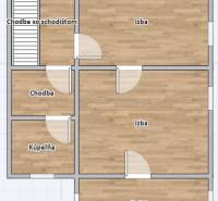 Floor plan of a family house with two rooms, a bathroom, a hallway, and a balcony.