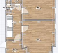 Floor plan of a family house on Levická Street in Vráble with a wooden decor floor.