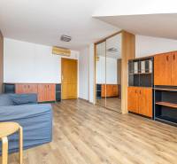 Sofa, mirrored wardrobe, and furniture on the floor with wood decor in a family house.