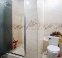 A bathroom in a 2-room apartment with modern tiles and a shower corner.