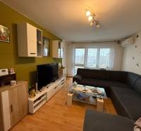Living room in a three-room apartment with a large sofa and a floor with a wooden decor.