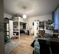 A space in a family house with a bunk bed and a wooden decor floor.