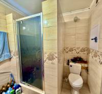 Bathroom in a 2-room apartment with tiles, a shower, and a toilet.
