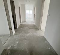 The interior of an unfinished 3-room apartment with an empty hallway and a basic floor.