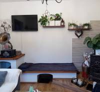 Interior of a family house with a fireplace, a gramophone, and decorations on a floor with a wooden decor.