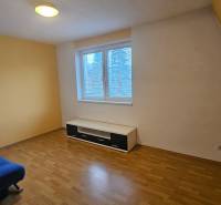 A room with a blue sofa, wood-patterned flooring, and white furniture in a 3-room apartment.