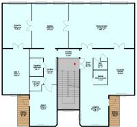 Floor plan of a 4-room apartment with a large living room and two balconies.