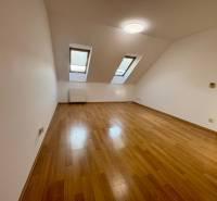 Attic room with wood-patterned flooring in a 2-room apartment.
