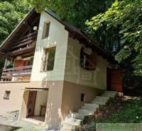 A family house in Mojtín, set in the forest, with a sloped roof and wooden elements.