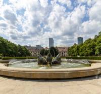 Fountain in the park with a view of buildings, Bratislava - Old Town, Grösslingová.