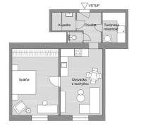 The floor plan shows a practical 2-room apartment with a living room and kitchen on Vajnorská Street.
