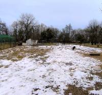 Snow-covered residential plots in Krásnohorské Podhradie, Mierová Street, without deciduous forest.