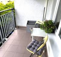A balcony of a 2-room apartment with seating and greenery, ideal for relaxation.