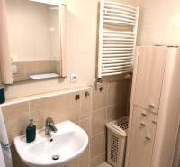 Bathroom with a sink, mirror, and cabinet in a two-room apartment.