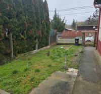 Family house in Hont. Front garden with a walkway, greenery, and a bin by the fence.