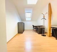Offices with wood-patterned flooring, skylight, furniture, and a clothes rack.