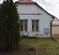 A family house in Abrahám with colorful plaster and two windows, surrounded by greenery.