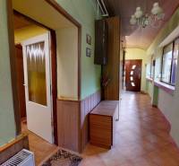 A hallway with tiles, decorations, and a pendant light in a family house.