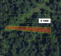 Aerial view of agricultural and forest lands in the Malachov area, showing parcels.