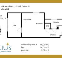 Floor plan of a 2-room apartment on Vajnorská Street 88, Bratislava - Nové Mesto, Nová Doba III.