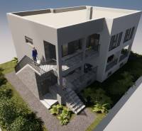 A holiday apartment in Čiovo with a terrace and staircase surrounded by greenery.