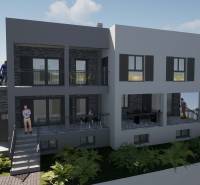 A recreational apartment on Čiovo with a view of greenery and a terrace.