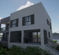 A recreational apartment on Čiovo with a view of greenery and modern architecture.