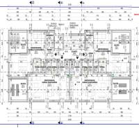 Floor plan of a recreational apartment with four living spaces and balconies.
