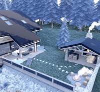 Visualization of a recreational cottage with a gazebo and a fireplace in the location Pozemky - bývanie, Mýto pod Ďumbierom.