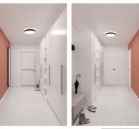 Built-in wardrobes and a shoe cabinet in the hallway of a 2-room apartment. Light colors dominate.