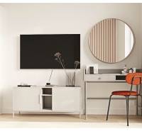 Interior of a 2-room apartment with a television, mirror, and table in a minimalist style.