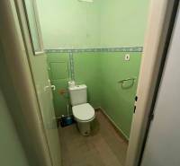 Bathroom in a 3-room apartment with a toilet and ventilation system, green walls.
